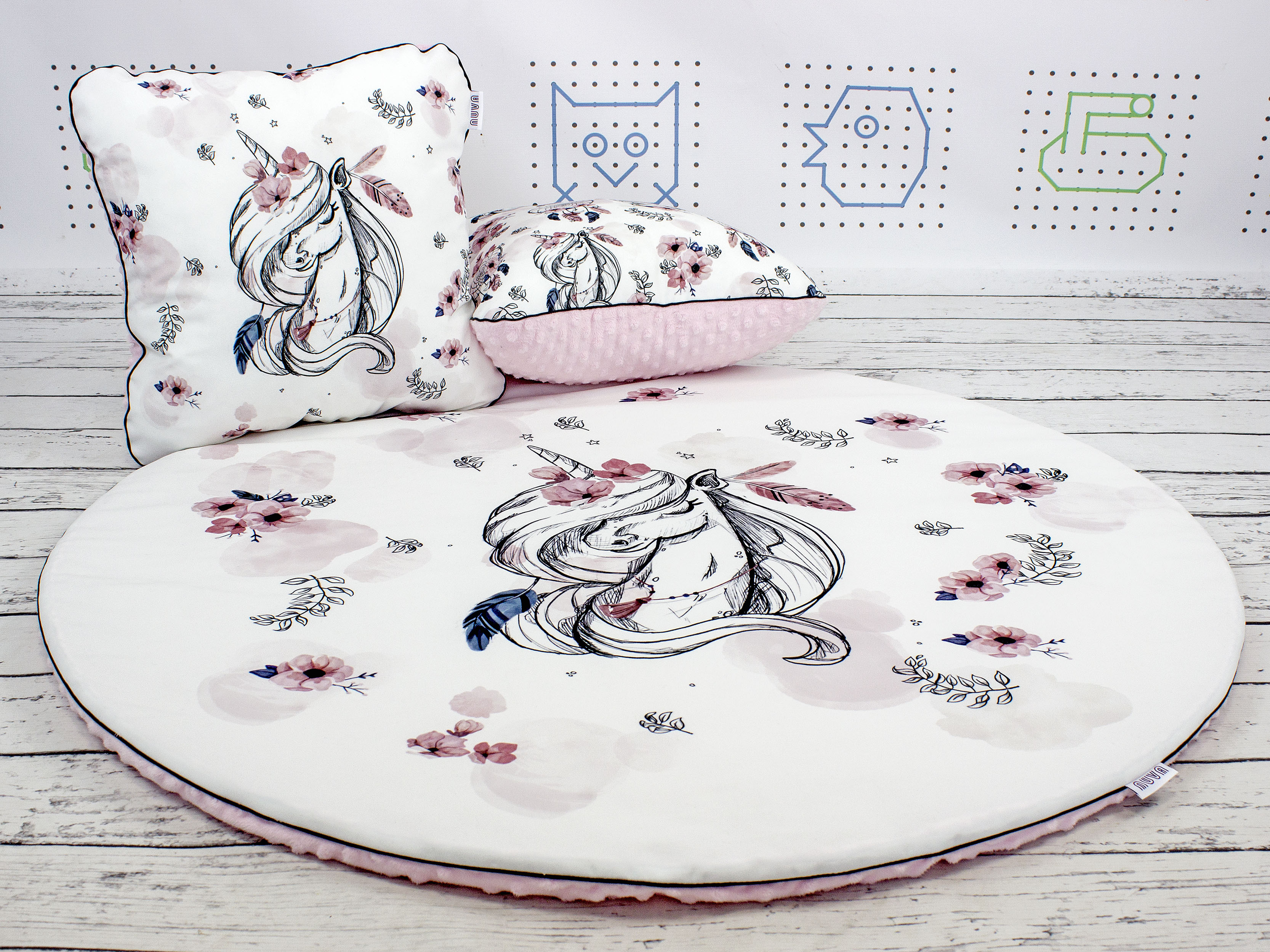 Boho Unicorns Baby Play Mat and decorative pillow